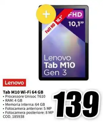 MediaWorld Lenovo Tab M10 Wi-Fi 64 GB offerta