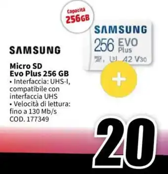 MediaWorld SAMSUNG Micro SD Evo Plus 256 GB offerta