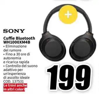 MediaWorld SONY Cuffie Bluetooth WH1000XM4B offerta