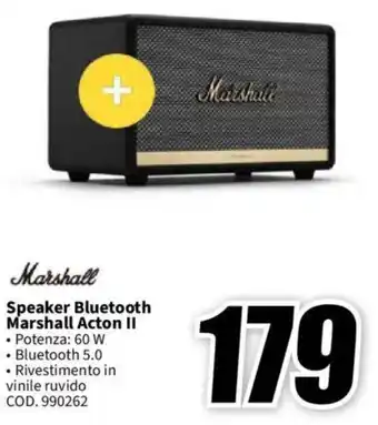 MediaWorld Marshall Speaker Bluetooth Marshall Acton II offerta
