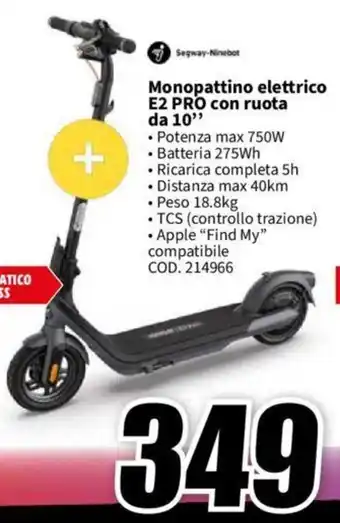 MediaWorld Monopattino elettrico E2 PRO con ruota da 10" offerta