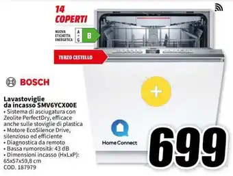 MediaWorld BOSCH Lavastoviglie da incasso SMV6YCX00E offerta