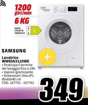 MediaWorld SAMSUNG Lavatrice WW60A3120WE offerta