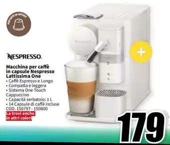 MediaWorld NESPRESSO. Macchina per caffè in capsule Nespresso Lattissima One offerta