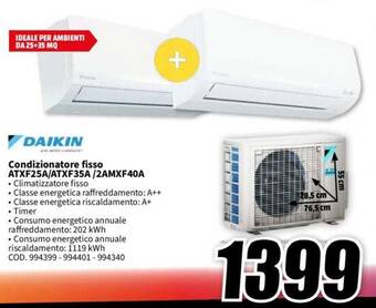 MediaWorld DAIKIN Condizionatore fisso ATXF25A/ATXF35A/2AMXF40A offerta