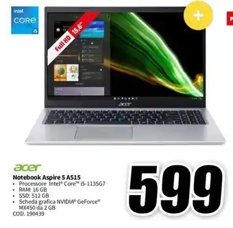 MediaWorld acer Notebook Aspire 5 A515 offerta