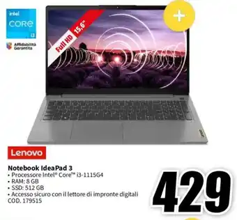 MediaWorld Lenovo Notebook IdeaPad 3 offerta