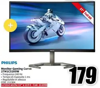 MediaWorld PHILIPS Monitor Gaming Curvo 27M1C5200W offerta