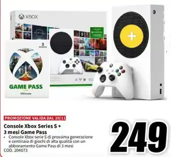 MediaWorld Console Xbox Series S + 3 mesi Game Pass offerta
