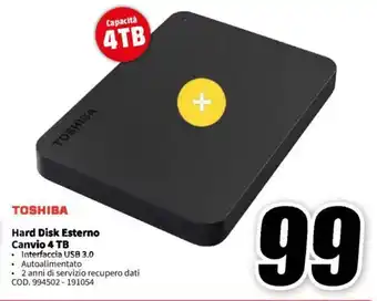 MediaWorld TOSHIBA Hard Disk Esterno Canvio 4 TB offerta