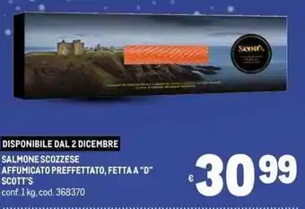 Metro SALMONE SCOZZESE AFFUMICATO PREFFETTATO, FETTA A "D" SCOTT'S conf. 1 kg, cod. 368370 offerta