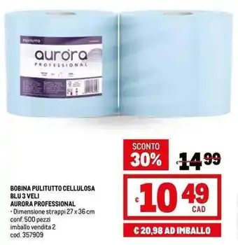 Metro BOBINA PULITUTTO CELLULOSA BLU 3 VELI AURORA PROFESSIONAL offerta
