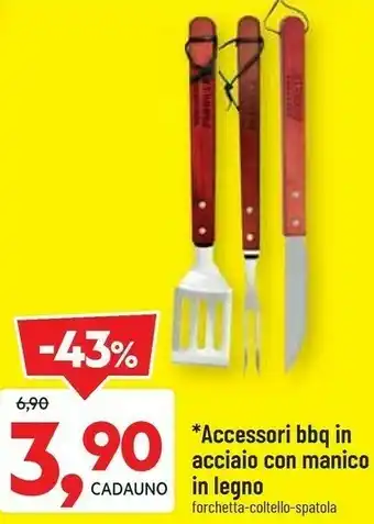 DPiù Dpiu Accessori Bbq In Acciaio Con Manico In Legno offerta