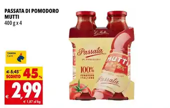 Tigros PASSATA DI POMODORO MUTTI 400 g x 4 offerta