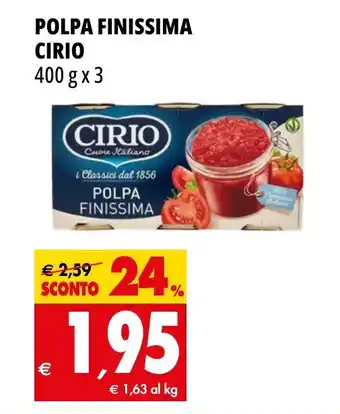 Tigros POLPA FINISSIMA CIRIO 400 g x 3 offerta