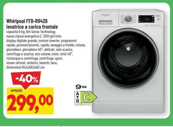 DPiù Whirlpool FFB R8429 BSV IT Lavatrice Libera Installazione Caricamento Frontale 9 Kg 1200 Giri/min C Bianco offerta