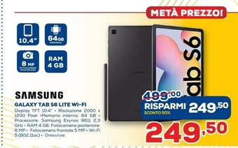 Euronics Samsung Galaxy Tab S6 Lite , Grey, 10.4, Wi-Fi 5 (802.11ac), 64GB offerta