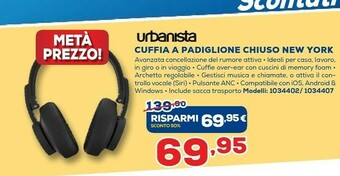 Euronics Urbanista Cuffia A Padiglione Chiuso New York offerta