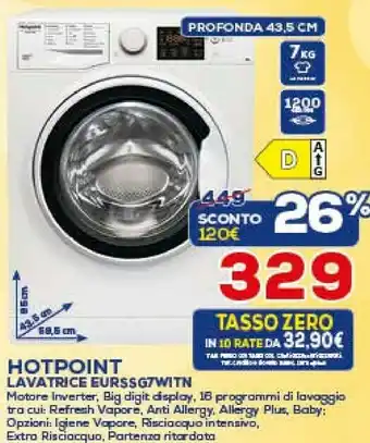 Euronics Hotpoint EU RSSG 7 W IT N Lavatrice Libera Installazione Caricamento Frontale 7 Kg 1200 Giri/min D Bianco offerta