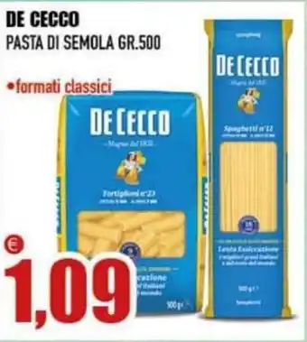 DE CECCO PASTA DI SEMOLA GR.500 formati classici