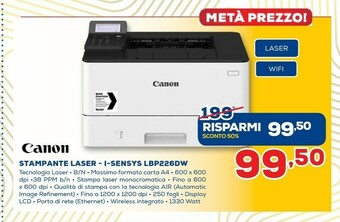 Euronics Canon I-SENSYS LBP226dw 1200 X 1200 DPI A4 Wi-Fi offerta
