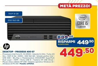 Euronics HP ProDesk 400G7 MT I5-10500 8/512 W10P offerta