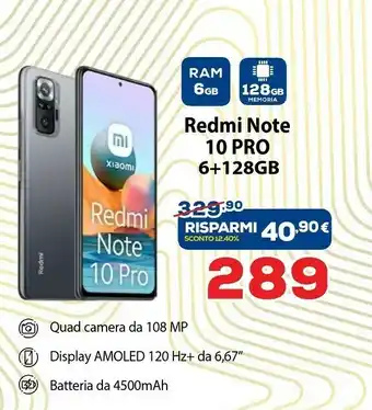 Euronics Xiaomi Redmi Note 10 PRO 6 GB 128 GB offerta
