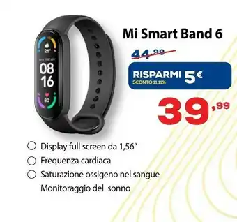 Euronics Xiaomi Mi Smart Band 6 AMOLED Tracciatore Di Attività Da Braccio 3,96 Cm (1.56") Nero offerta