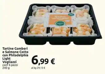 Carrefour Tartine Gamberi e Salmone Cotto con Philadelphia Light Vogliazzi conf 6 pezzi 240 g offerta