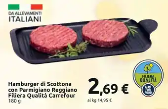 Carrefour Hamburger di Scottona con Parmigiano Reggiano Filiera Qualità Carrefour 180 g offerta