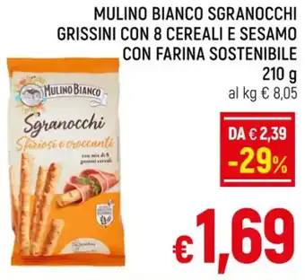 A&O MULINO BIANCO SGRANOCCHI GRISSINI CON 8 CEREALI E SESAMO CON FARINA SOSTENIBILE 210 g offerta