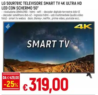 LG 50UR781C TELEVISORE SMART TV 4K ULTRA HD LED CON SCHERMO 50"
