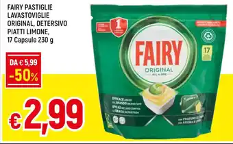 Famila Superstore FAIRY PASTIGLIE LAVASTOVIGLIE ORIGINAL, DETERSIVO PIATTI LIMONE, 17 Capsule 230 g offerta