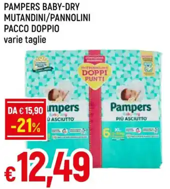 Famila Superstore PAMPERS BABY-DRY MUTANDINI/PANNOLINI PACCO DOPPIO varie taglie offerta