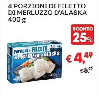 Gelmarket 4 PORZIONI DI FILETTO DI MERLUZZO D'ALASKA 400 g offerta