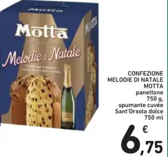 Spazio Conad CONFEZIONE MELODIE DI NATALE MOTTA panettone 750 g, spumante cuvée Sant'Orsola dolce 750 ml offerta