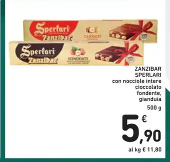 Spazio Conad ZANZIBAR SPERLARI con nocciole intere cioccolato fondente, gianduia 500 g offerta