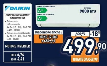 Unieuro Daikin Condizionatore Monospilt 25 New Evolution offerta