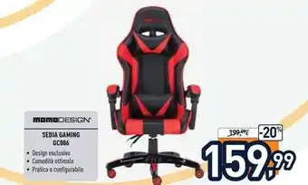 Unieuro Momodesign MD-GC006-KR Sedia Per Videogioco Sedia Da Gaming Per PC Seduta Imbottita Nero, Rosso offerta