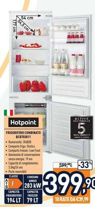 Unieuro Hotpoint BCB 703011 Frigorifero Con Congelatore Da Incasso 273 L F Bianco offerta