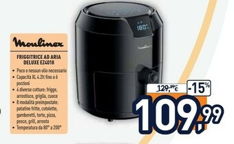 Unieuro Moulinex EZ4018 Easy Fry Deluxe, Friggitrice Ad Aria Senza Olio, 8 Modalità Preimpostate, Capacità XL Fino A 6 Persone, 80° A offerta