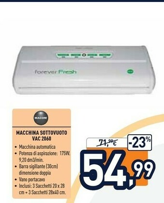 Unieuro Macom Macchina Sottovuoto VAC 2060 offerta