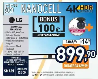 Unieuro LG 55NANO916PA TV 139,7 Cm (55") 4K Ultra HD Smart TV Wi-Fi Nero offerta