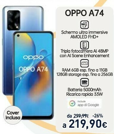 Oppo A74 offerta di Unieuro