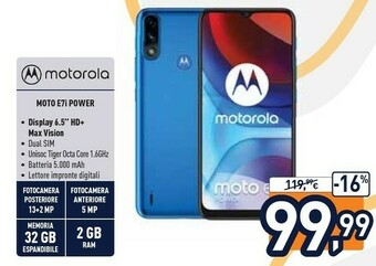 Unieuro Motorola Moto E7i Power 16,5 Cm (6.5") Android 10 Go Edition 4G USB Tipo-C 2 GB 32 GB 5000 MAh Blu offerta