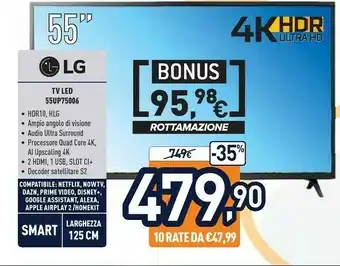 Unieuro LG 55UP75006LF TV 139,7 Cm (55") 4K Ultra HD Smart TV Wi-Fi Nero offerta