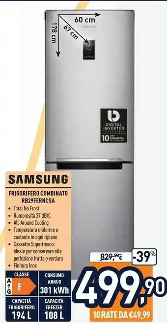 Unieuro Samsung RB29FERNCSA Frigorifero Con Congelatore Libera Installazione 307 L F Grafite, Metallico offerta