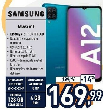 Unieuro Samsung Galaxy A12 SM-A125F 16,5 Cm (6.5") 4G USB Tipo-C 4 GB 128 GB 5000 MAh Blu offerta