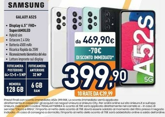 Unieuro Samsung Galaxy A52s 5G Display 6.5” FHD+ Super AMOLED 128GB Awesome Green offerta
