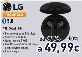 Unieuro LG TONE Free FN4 Black Cuffie Bluetooth True Wireless offerta